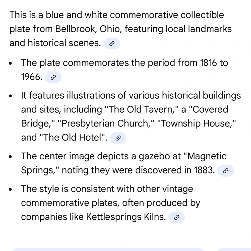 Bellbrook Ohio Vintage Commemorative Plate - Blue and White